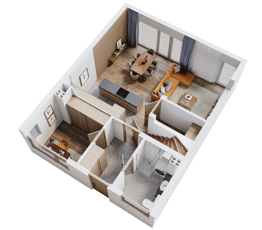 Parter z gabinetem od frontu