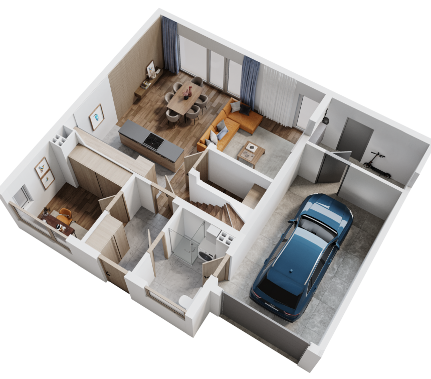 Parter z gabinetem od frontu