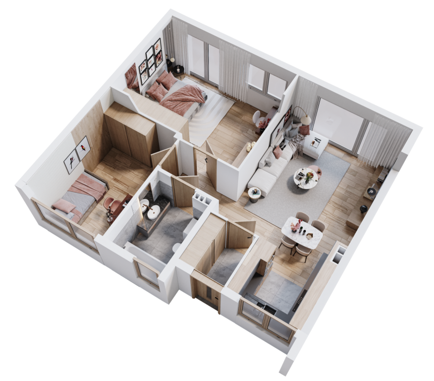 Wariant domu parterowego z dwoma sypialniami