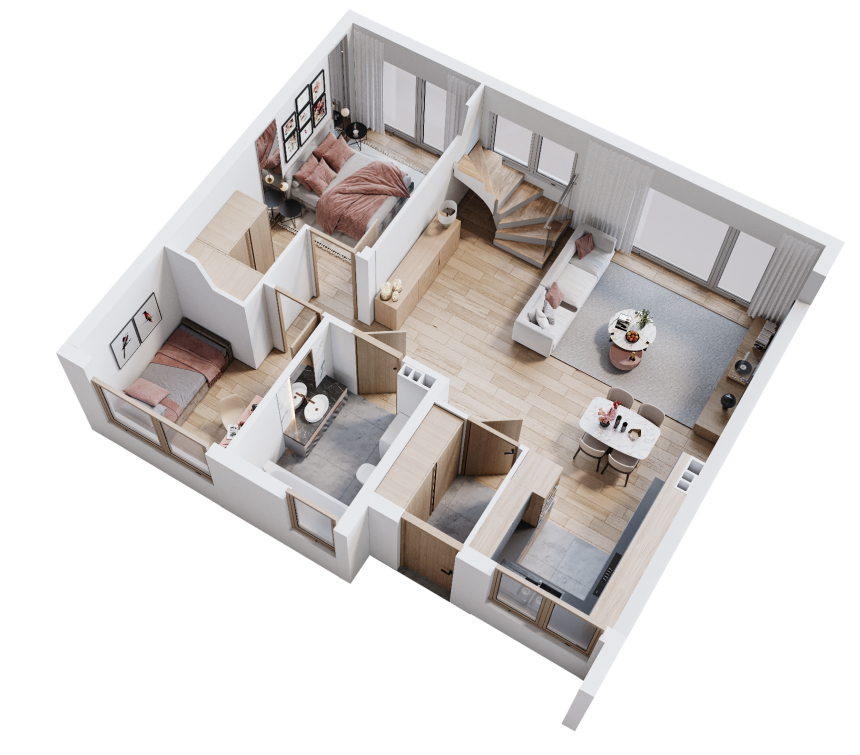 Parter z sypialnią i gabinetem