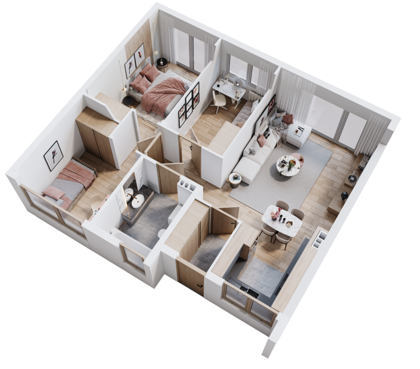 Wariant domu parterowego z trzema sypialniami