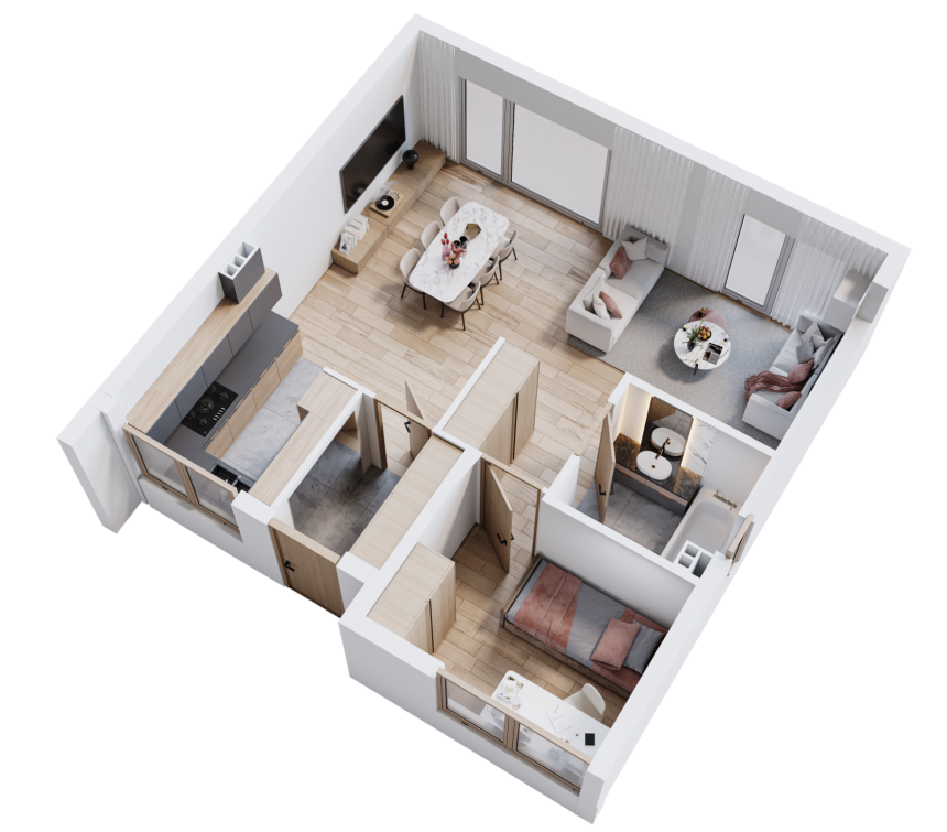 Wariant domu parterowego z dwoma sypialniami