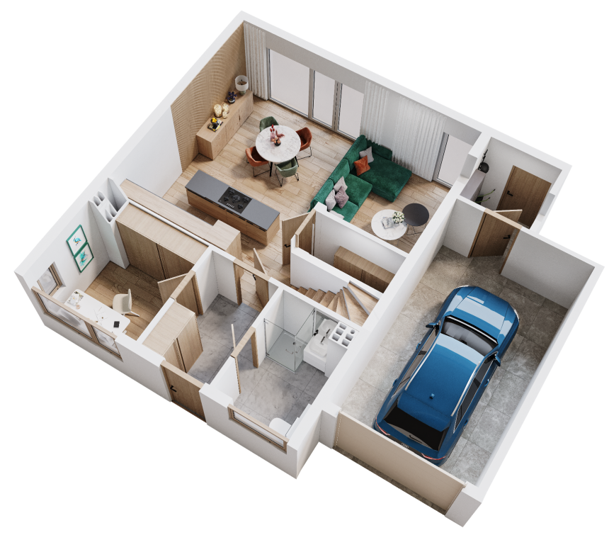 Parter z gabinetem od frontu