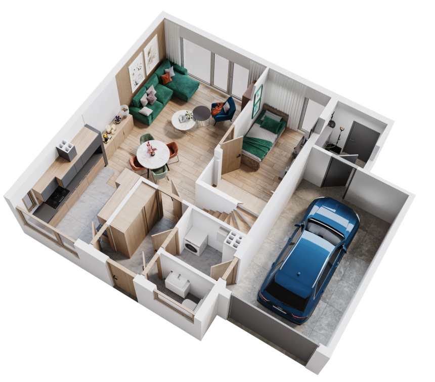 Parter z gabinetem od ogrodu