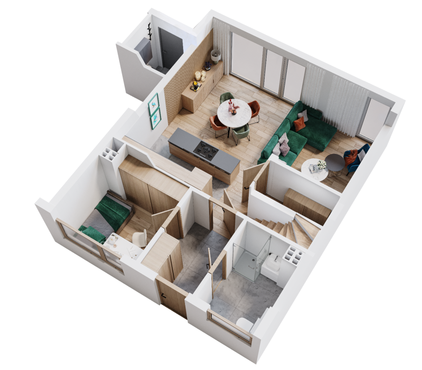 Parter z gabinetem od frontu